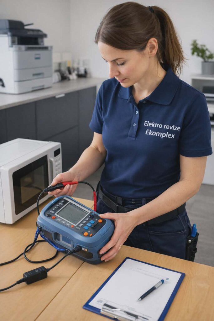 Revizní technička provádí revize elektrospotřebičů